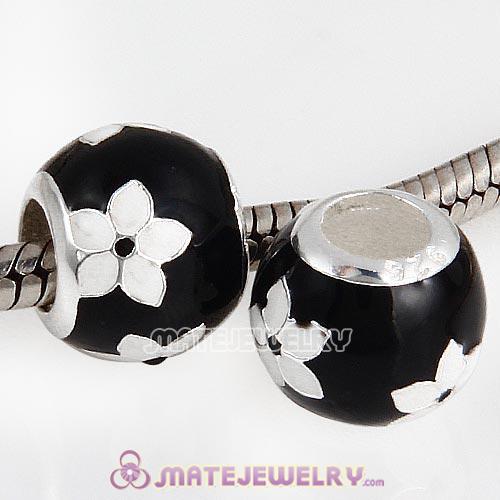 Sterling Silver Mystic Flower with Black and White Enamel Beads European Style