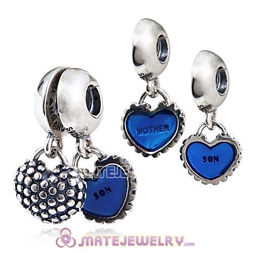 Sterling Silver Dangle Mother and Son Blue Enamel Charm with Screw