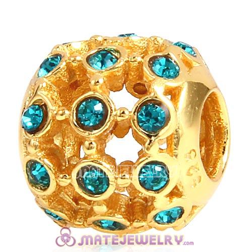 Gold Plated Sterling Silver In the Spotlight Bead with Blue Zircon Austrian Crystal