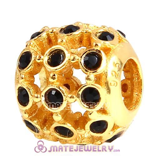 Gold Plated Sterling Silver In the Spotlight Bead with Jet Austrian Crystal