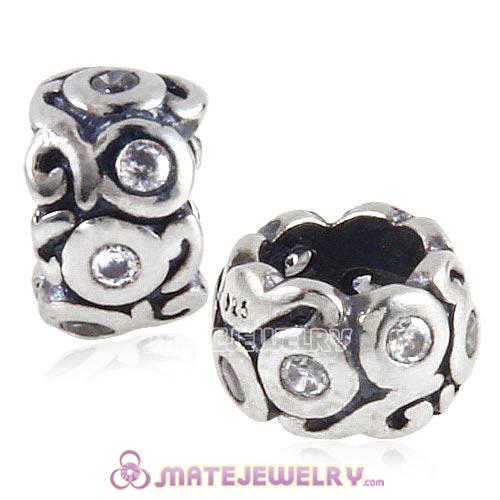 Sterling Silver European Charm Beads with Clear CZ Stone