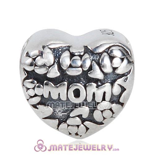 Antique Sterling Silver Love MOM Heart Charm Beads