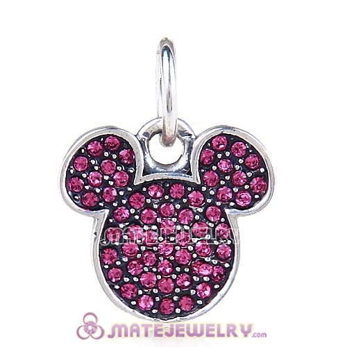 Wholesale Sterling Silver Sparkling Mickey Head Pave with Rose Austrian Crystal Dangle Charm Beads