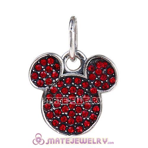 European Sterling Silver Mickey Head Dangle Charm Pave Lights With Light Siam Austrian Crystal Charm