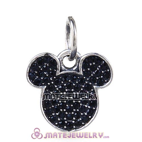 Sterling Silver Mickey Head Dangle Beads Jet Pave Lights With Jet Austrian Crystal