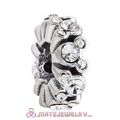 Wholesale European Sterling Silver Mickey All Around Spacer Charm Beads with Clear Austrian Crystal