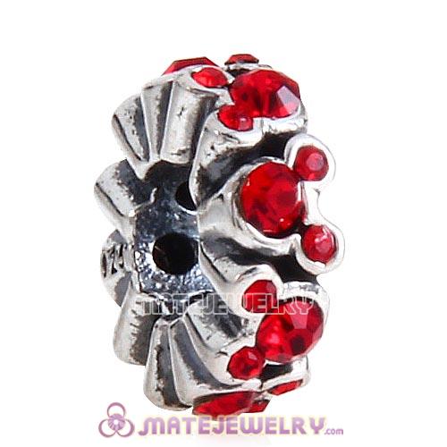 Wholesale European Sterling Silver Mickey All Around Spacer Charm with Light Siam Austrian Crystal
