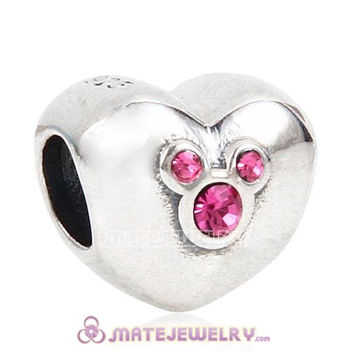 2015 Sterling Silver Heart of Mickey Charm with Rose Austrian Crystal