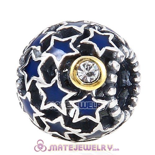 Sterling Silver Night Sky with Blue Stars Enamel Charm and Clear Austrian Crystal