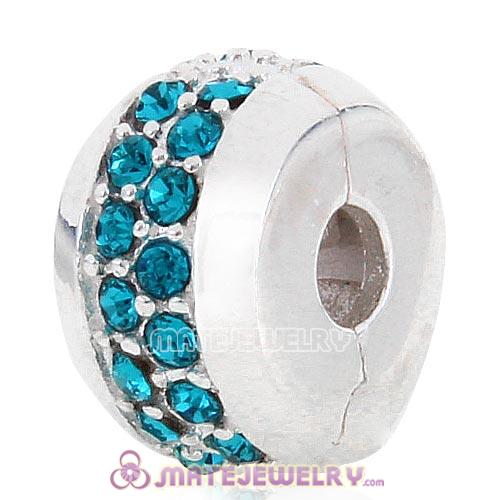 Sterling Silver Clip Beads with Blue Austrian Crystal European Style