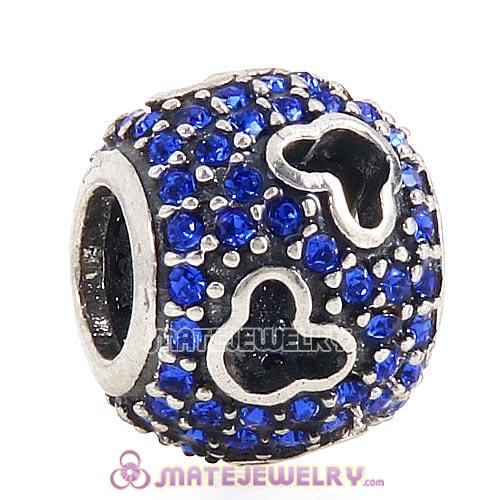 2015 European Sterling Silver Mickey Head Charm Pave With Sapphire Austrian Crystal
