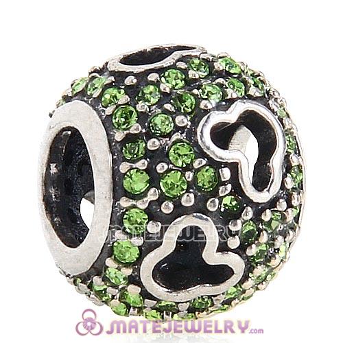2015 European Sterling Silver Mickey Head Charm Pave With Peridot Austrian Crystal