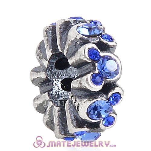 Wholesale European Sterling Silver Mickey All Around Spacer Beads with Sapphire Austrian Crystal