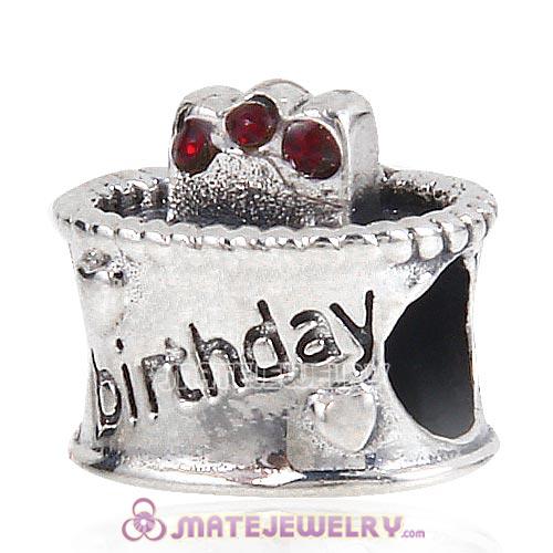 Sterling Silver Birthday Cake Charm Beads with Siam Austrian Crystal Wholesale