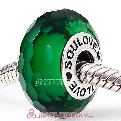 High Grade SOULOVE Emerald Faceted Glass Beads 925 Silver Core with Screw Thread