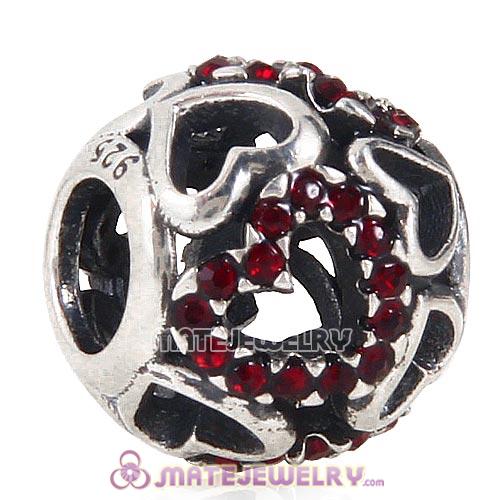 925 Sterling Silver Lots of love Hearts Charm with Siam Heart Austrian Crystal
