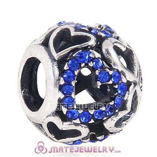 925 Sterling Silver Lots of love Hearts Charm with Sapphire Heart Austrian Crystal