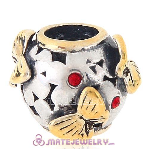 European Birthstone Charm Silver Gold plated Butterfly Charm Bead with Light Siam Austrian Crystal