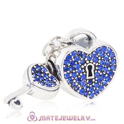 Sterling Silver Locks of Love Charm with Sapphire Austrian Crystal