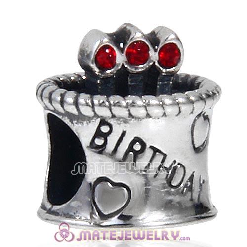 Sterling Silver Birthday Cake Charm Beads with Light Siam Austrian Crystal Wholesale