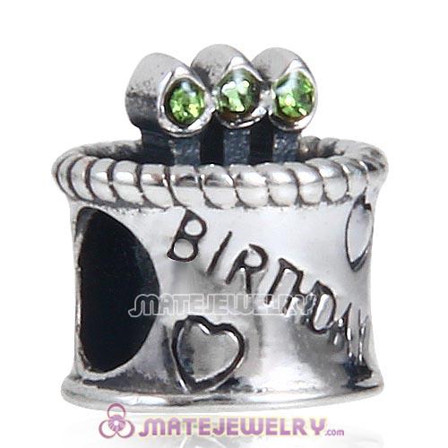European Sterling Silver Birthday Cake Charm Beads with Peridot Austrian Crystal