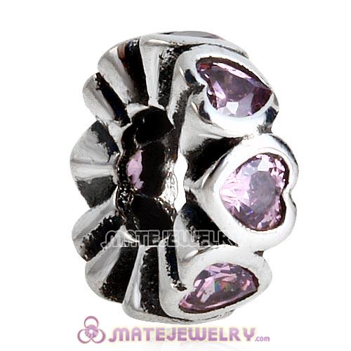 European Style Sterling Silver Space in My Heart Beads with Pink CZ Stone