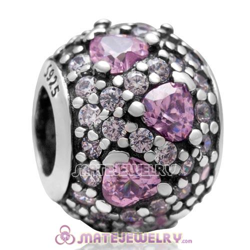 Authentic S925 Sterling Silver Romance Pink Heart Gemstone Bead for Jewelry