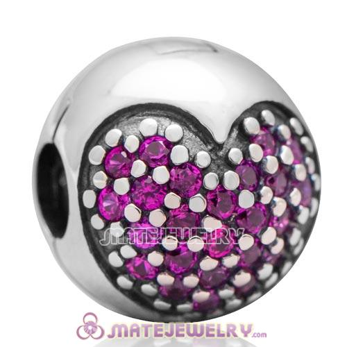 S925 Authentic Sterling Silver Love Of My Life Clip Charm Beads with Fuchsia CZ Stone