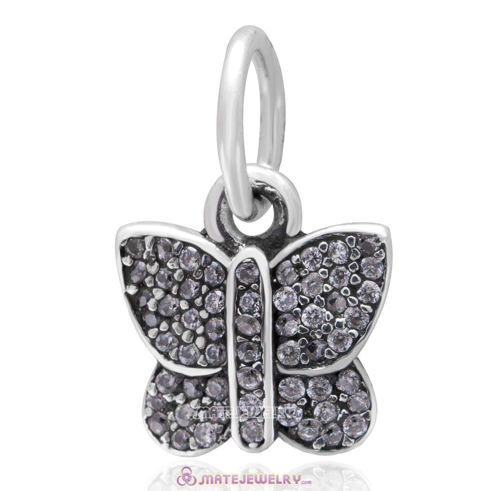 Sterling Silver Sparkling CZ Stone Butterfly Dangle Bead Charms