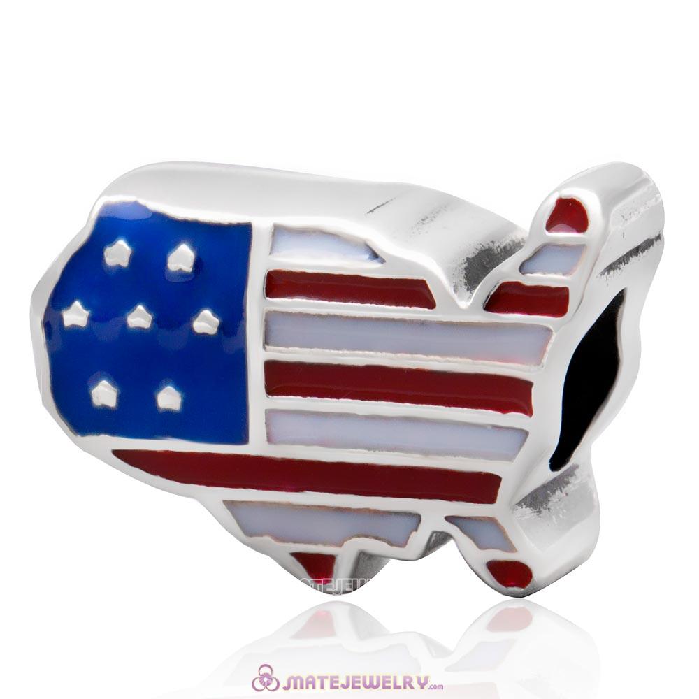 Wholesale Sterling Silver USA with Red White and Blue Enamel Bead