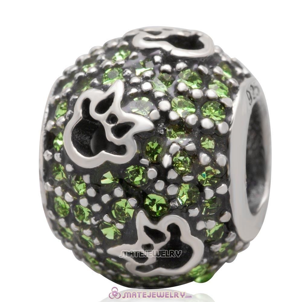 Sterling Silver Minnie Charm Bead with Peridot Austrian Crystal