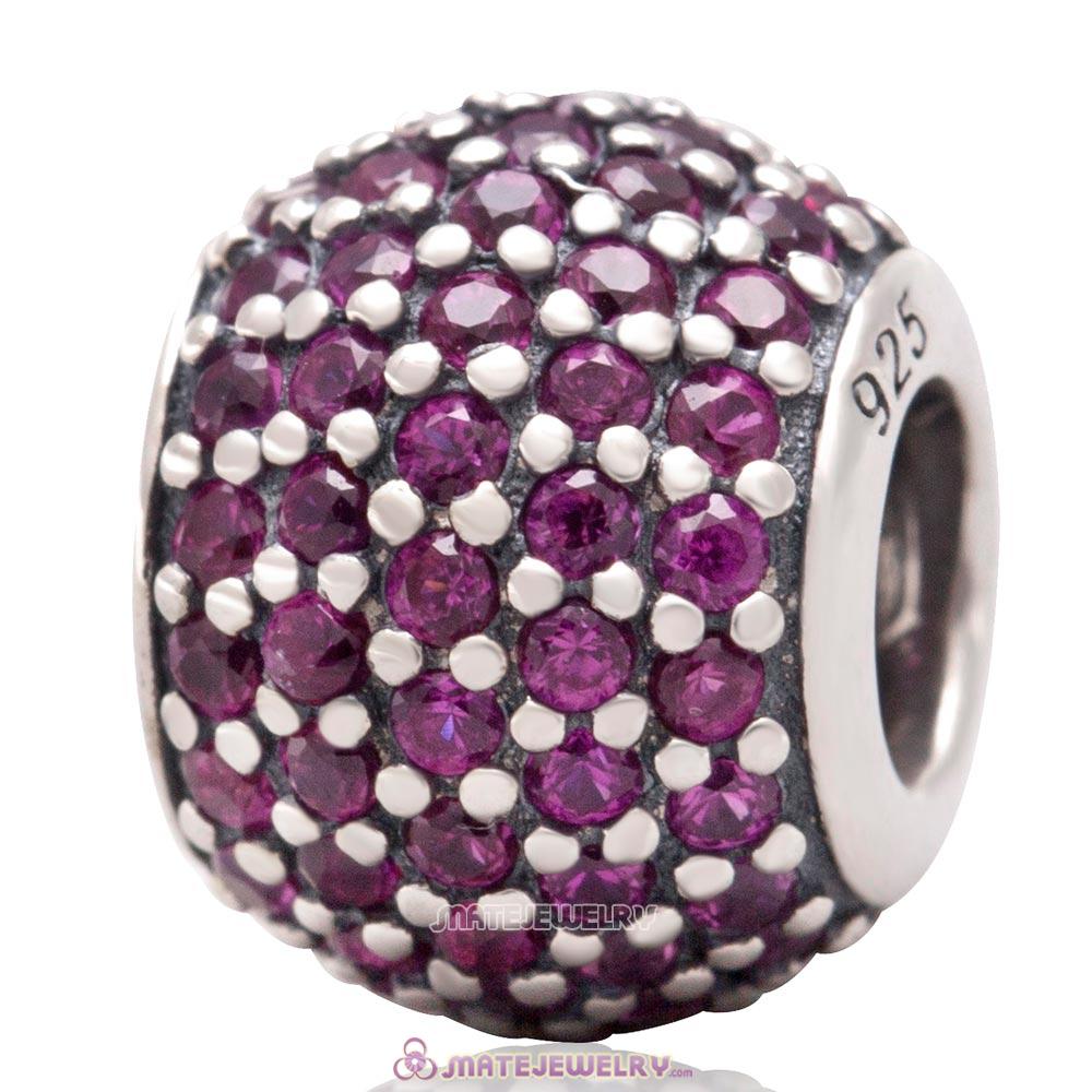 925 Sterling Silver Fuchsia Pave Lights with Fuchsia Charm CZ Bead 