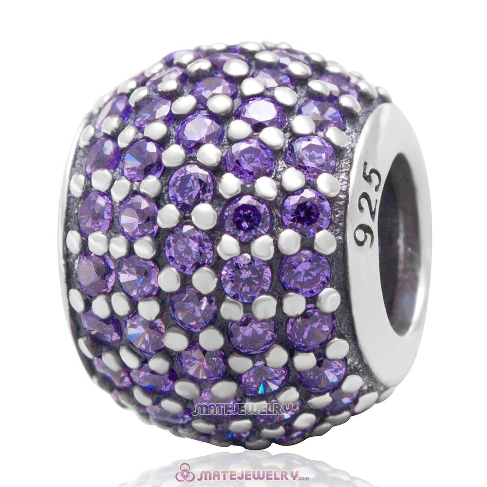 925 Sterling Silver Tanzanite Pave Lights with Tanzanite Charm CZ Bead 
