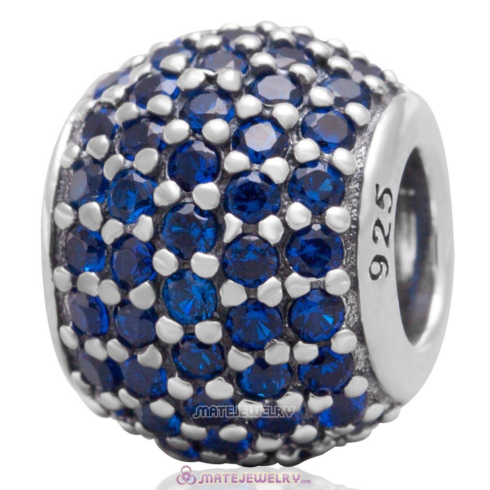 925 Sterling Silver Sapphire Pave Lights with Sapphire Charm CZ Bead 