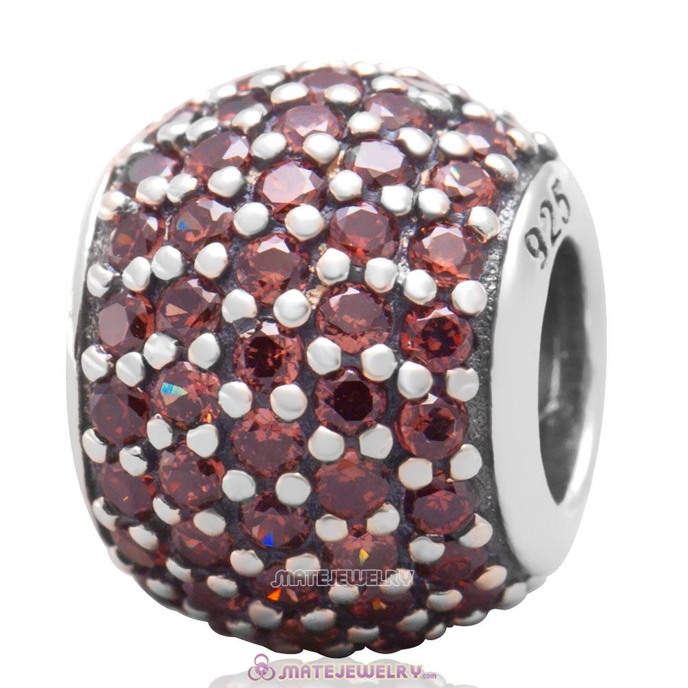 925 Sterling Silver Smoked Topaz Pave Lights with Smoked Topaz Charm CZ Bead 