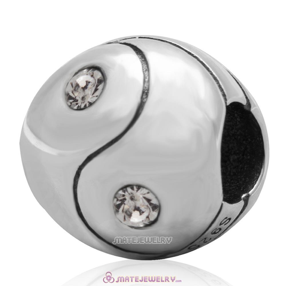 Sterling Silver Ying Yang Charm Bead with Clear Australian Crystal