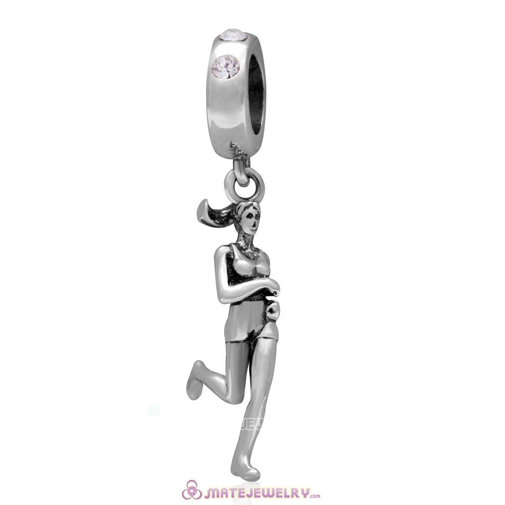 Lady Runner Dangling Bead Charm 925 Sterling Silver with Clear Australian Crystal