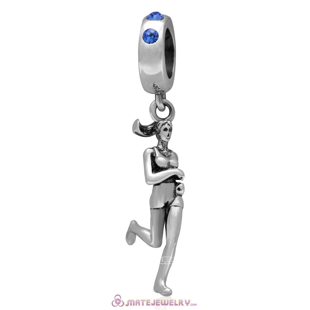 Lady Runner Dangling Bead Charm 925 Sterling Silver with Sapphire Australian Crystal