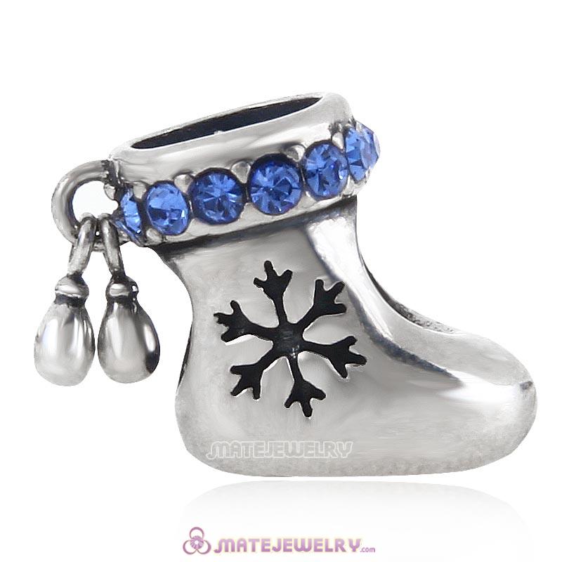 Christmas Stocking Charm Antique Sterling Silver Bead with Sapphire Australian Crystal