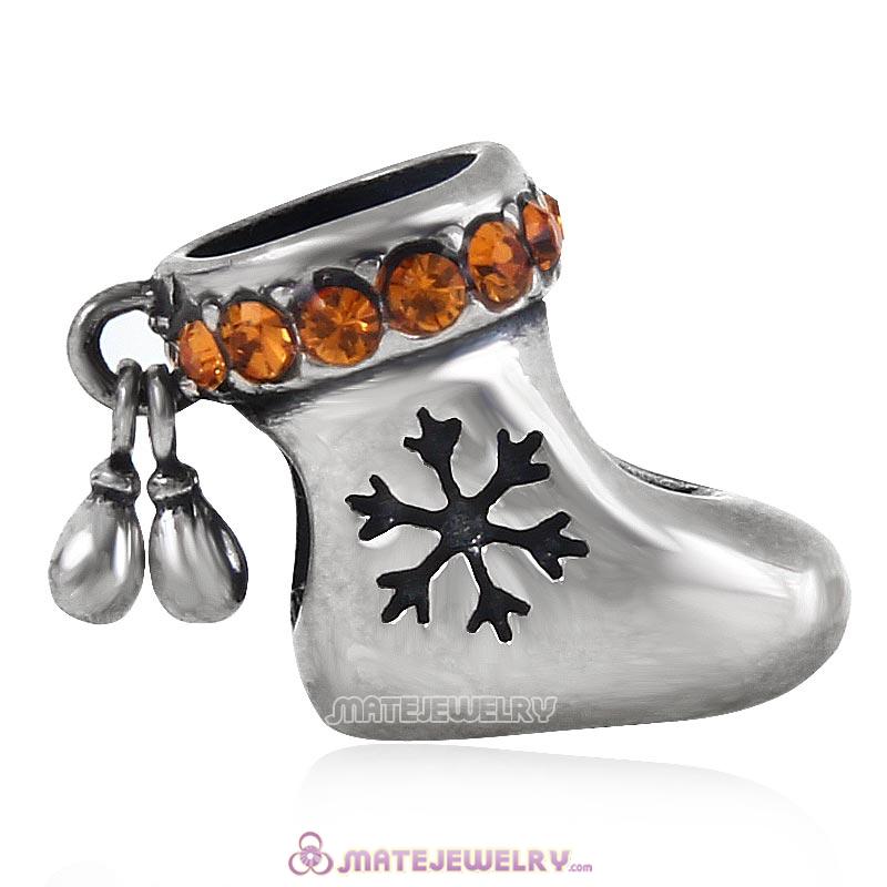 Christmas Stocking Charm Antique Sterling Silver Bead with Topaz Australian Crystal