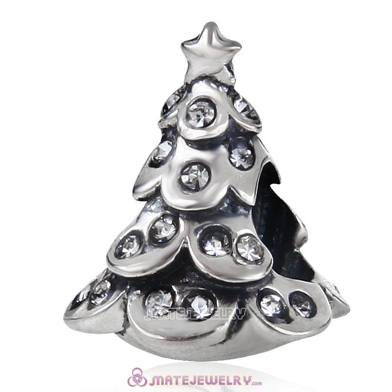 Christmas Tree Charm 925 Sterling Silver Beads with Bling Clear Australian Crystal