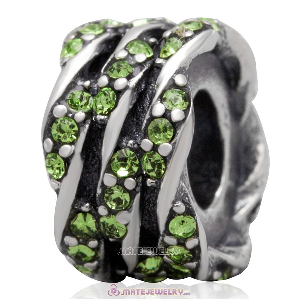 Antique Sterling Silver Charm Bead with Pave Peridot Australian Crystal
