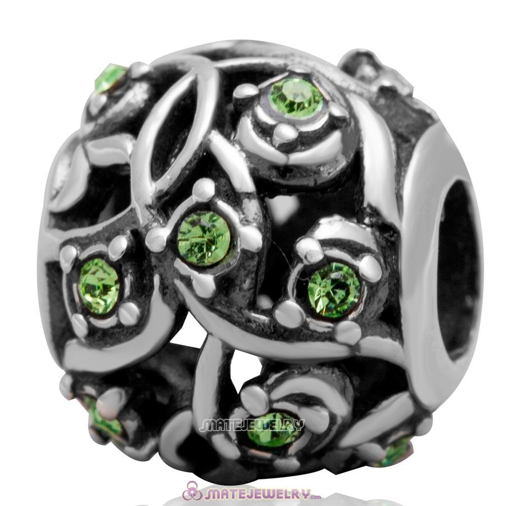 European Style Rounded Sterling Silver Peridot Austrian Crystal Initial Bead  