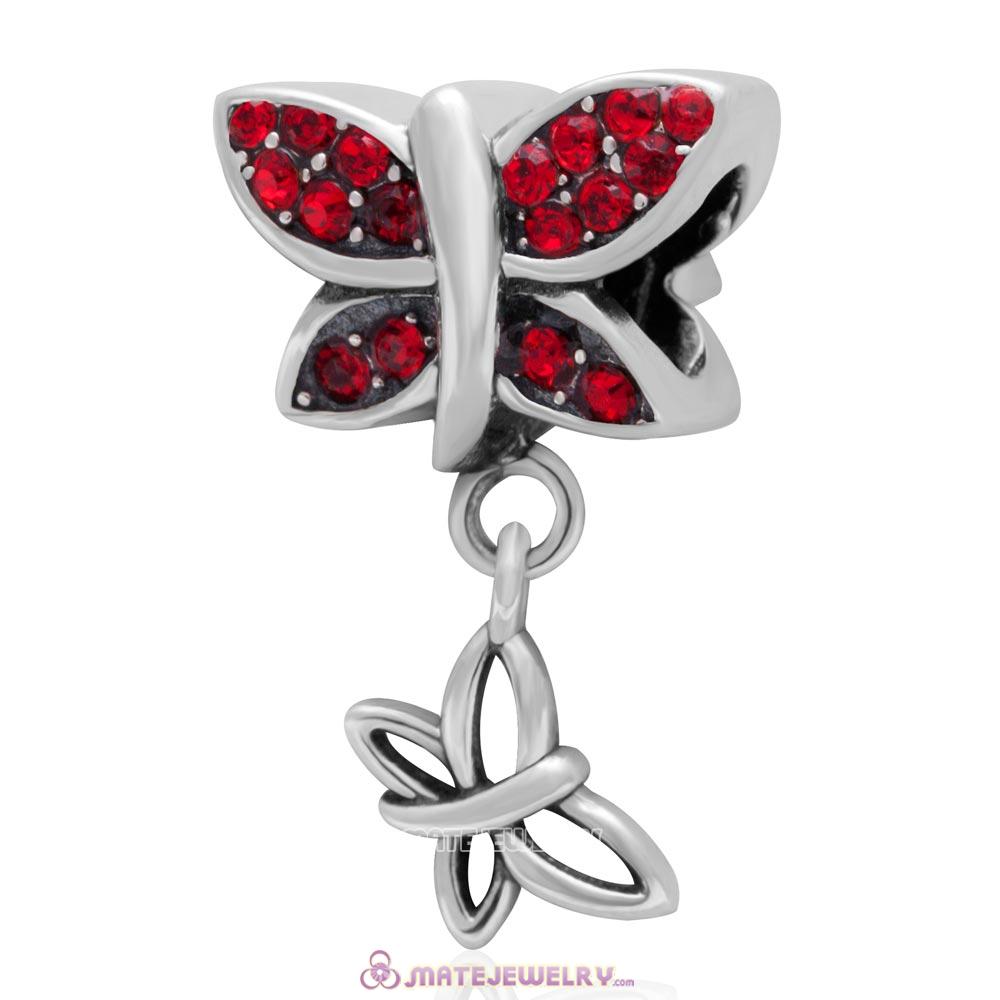 European Style Butterfly Dangling Bead 925 Sterling Silver with Pave Lt Siam Australian Crystal