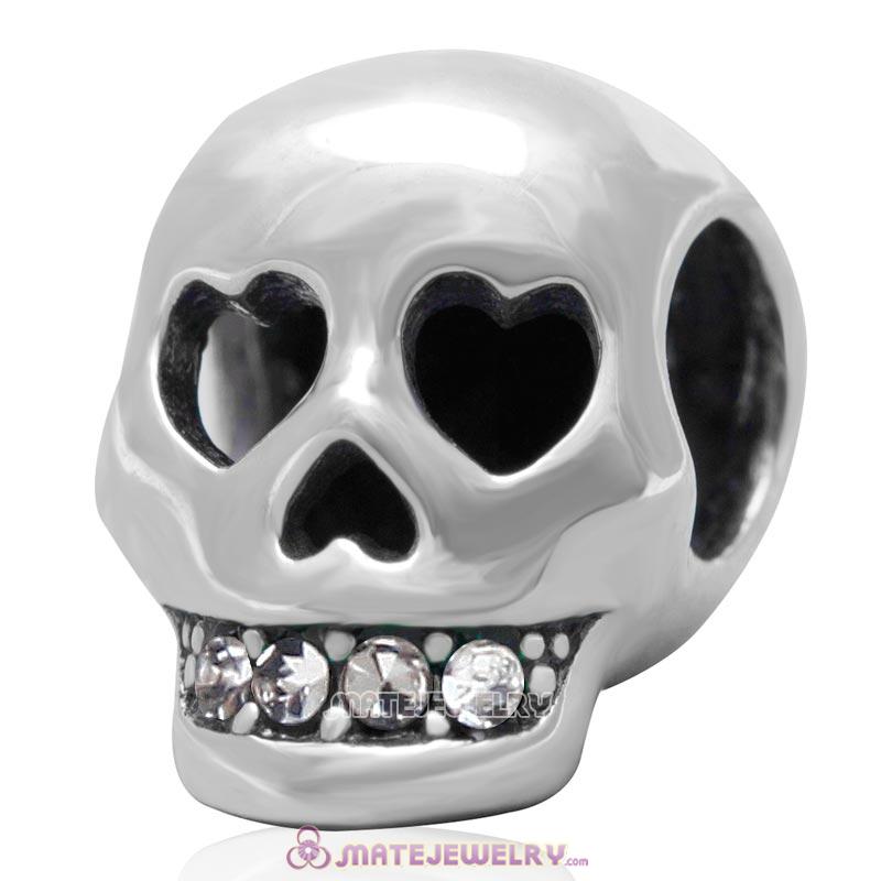 Love You To Death Skull Bead Antique Sterling Silver with Clear Australian Crystal