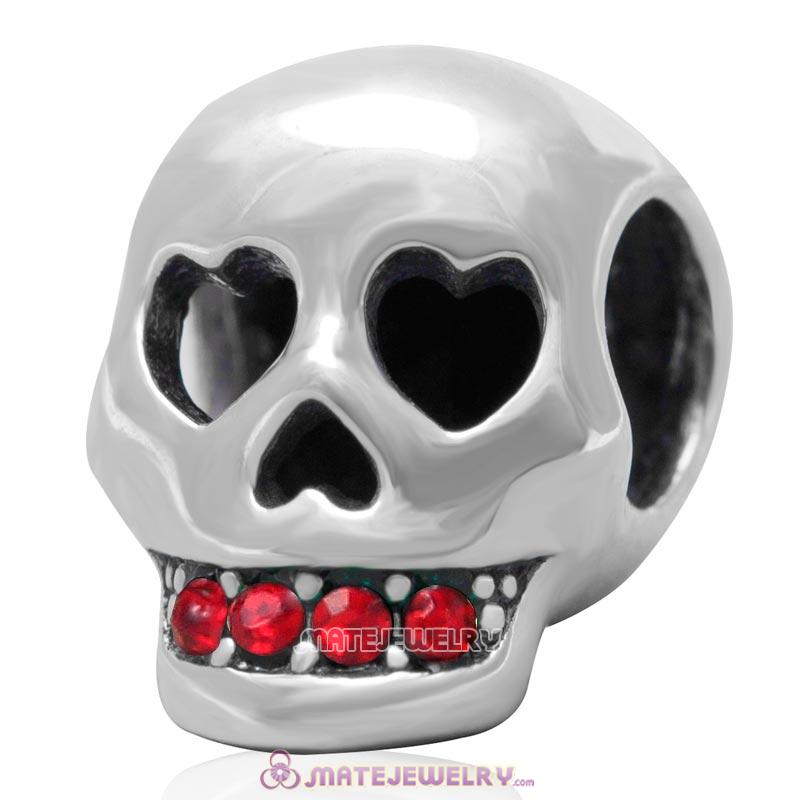 Love You To Death Skull Bead Antique Sterling Silver with Lt Siam Australian Crystal