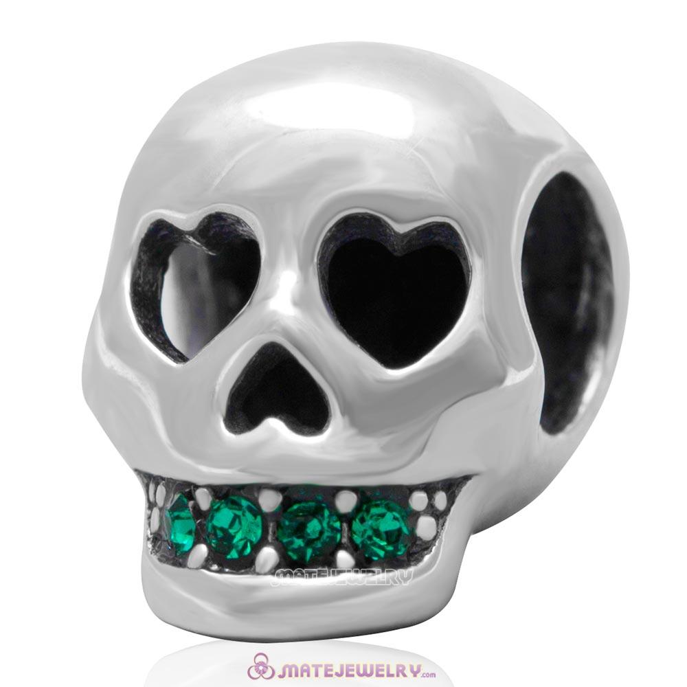 Love You To Death Skull Bead Antique Sterling Silver with Emerald Australian Crystal