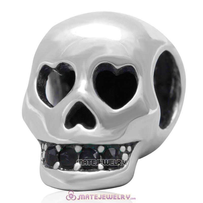 Love You To Death Skull Bead Antique Sterling Silver with Jet Australian Crystal
