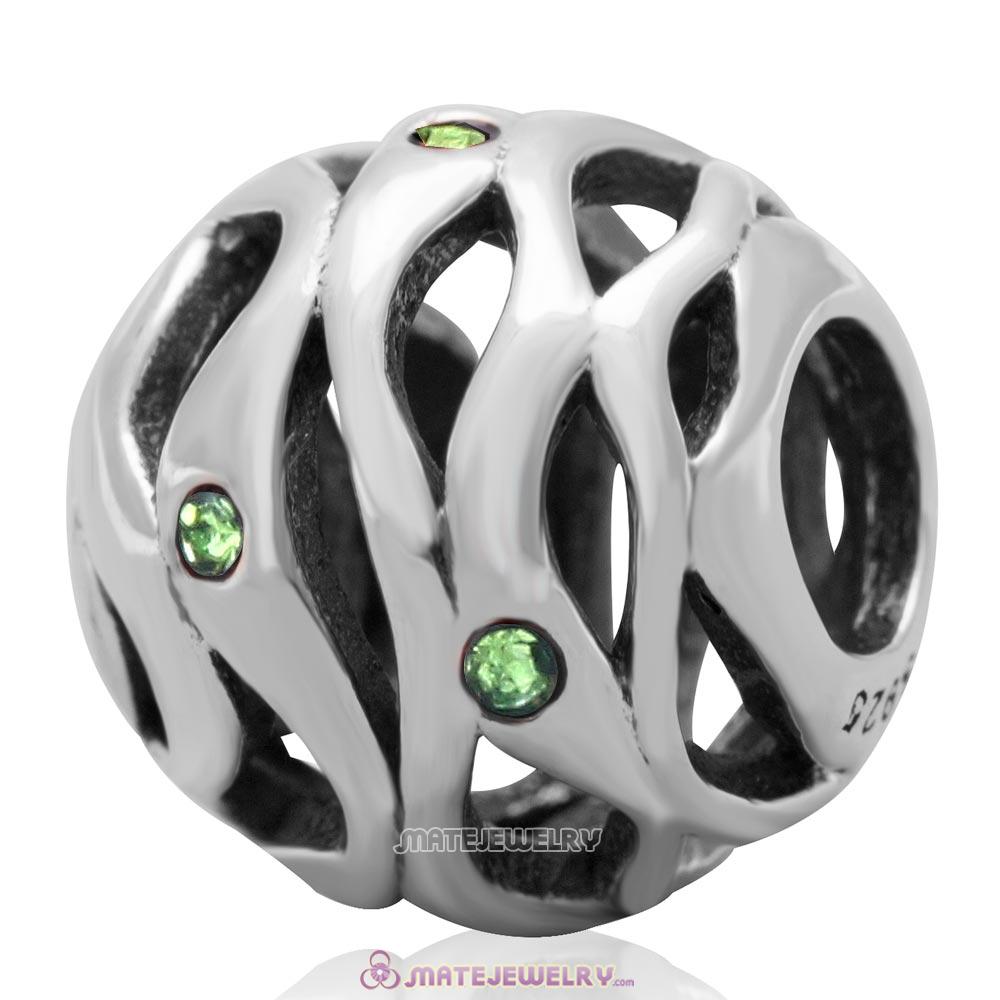 European Style Solid Antique Sterling Silver Bead with Peridot Crystal