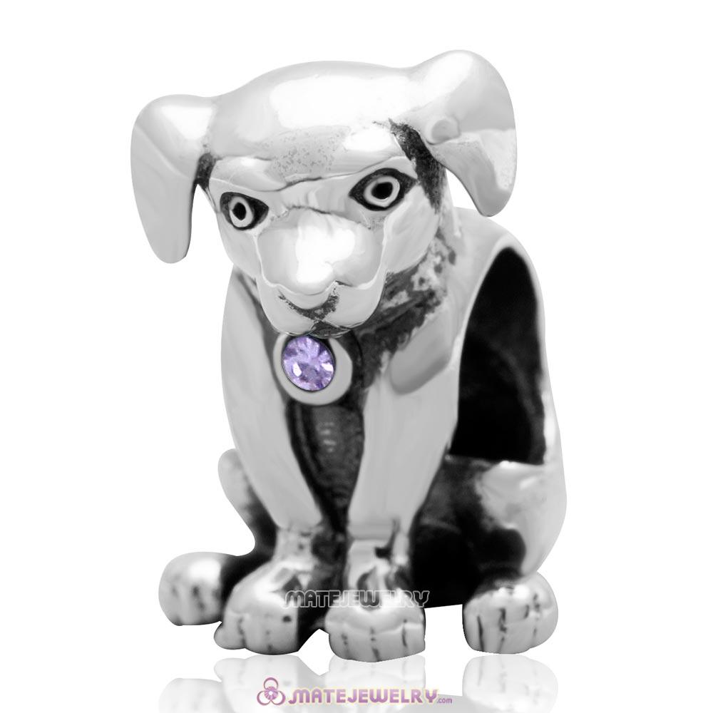 Dog Keep Home Charm 925 Sterling Silver Violet Australian Crystal Initial